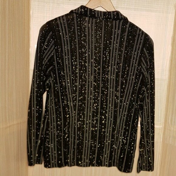 Alfred Dunner Womens Sparkle Zip Up Striped Lightweight Stretchy Jacket 8 - Picture 2 of 7